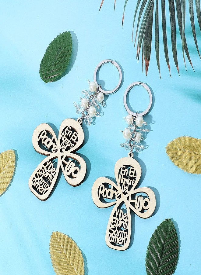 Junkin 20 Pieces Baptism Favor Keychain Cross Wooden Key Ring Christening Design with Bag Gifts for Baptism Favors First Communion - Image 5