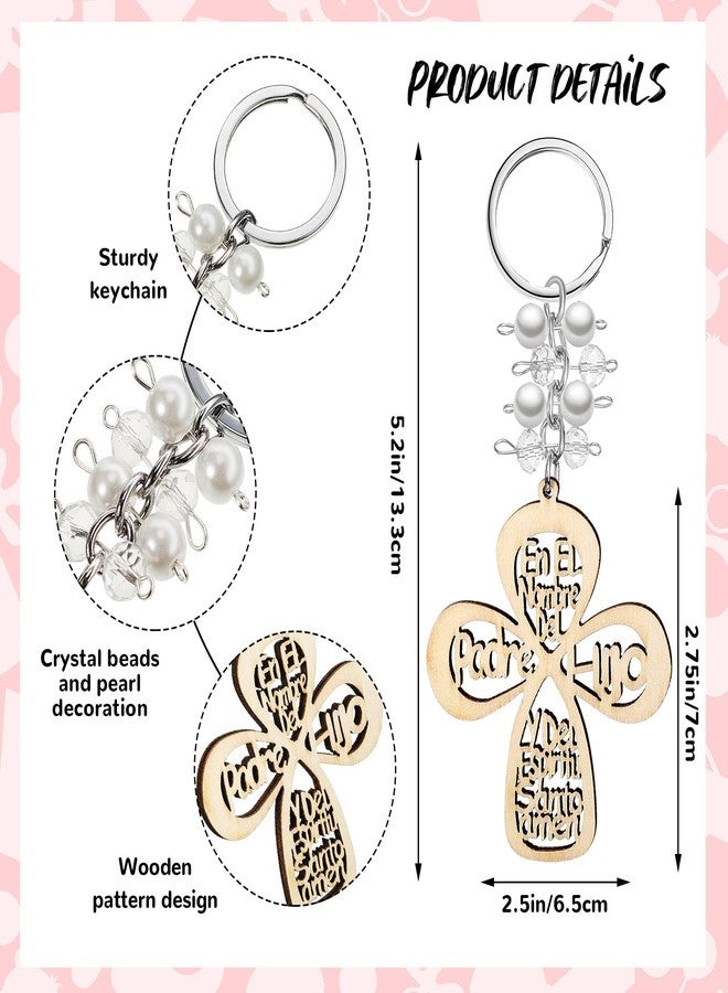 Junkin 20 Pieces Baptism Favor Keychain Cross Wooden Key Ring Christening Design with Bag Gifts for Baptism Favors First Communion - Image 2
