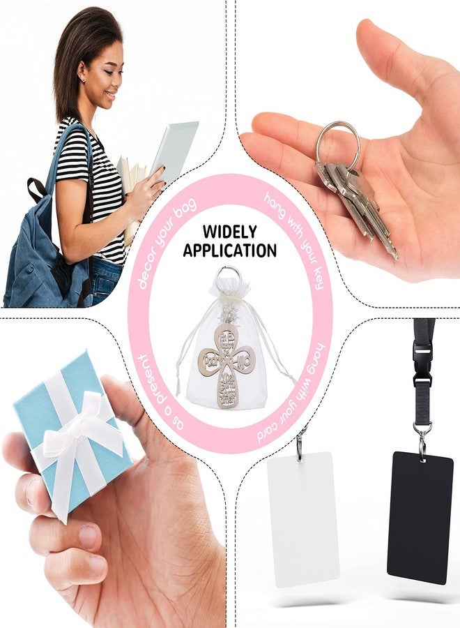 Junkin 20 Pieces Baptism Favor Keychain Cross Wooden Key Ring Christening Design with Bag Gifts for Baptism Favors First Communion - Image 3