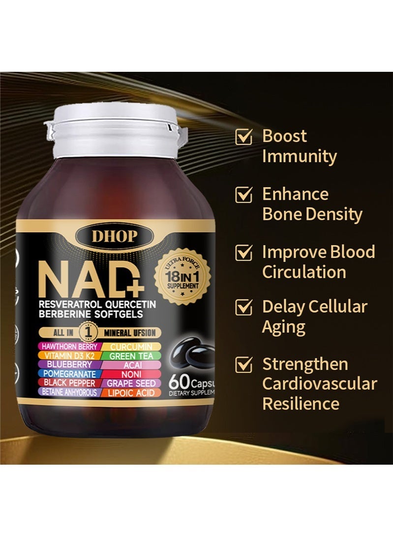 DHOP NAD+ Supplement with Nicotinamide Riboside & Resveratrol for Energy, Vitality, Anti-Aging, Focus & DNA Repair – 60 Vegan Capsules with Liposomal Delivery for Maximum Absorption - Image 3