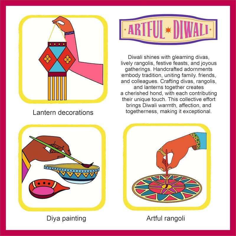 Lighthouse Artful Diwali Mini Pack Decoration Kit | Paint Your Own Festive Decoration | Diyas, Lantern Cutouts, Wooden Rangoli Base, Colours, Round Brush, Glue | Corporate Gifting for Diwali - Image 3