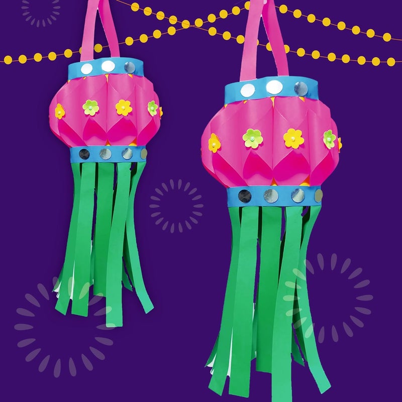 Lighthouse Artful Diwali Mini Pack Decoration Kit | Paint Your Own Festive Decoration | Diyas, Lantern Cutouts, Wooden Rangoli Base, Colours, Round Brush, Glue | Corporate Gifting for Diwali - Image 5