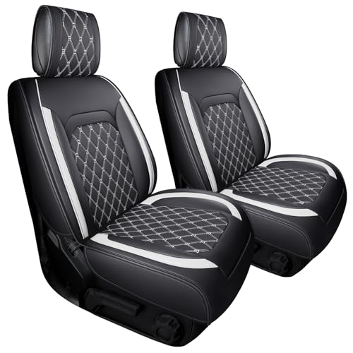 Aierxuan Wrangler JK JL Front Seat Covers Custom Fit 2/4 Door 2007-2025 Unlimited Rubicon 392 Sahara Willys Sport High Altitude Truck Pickup Waterproof Leather Cushions, Black-White - Image 1