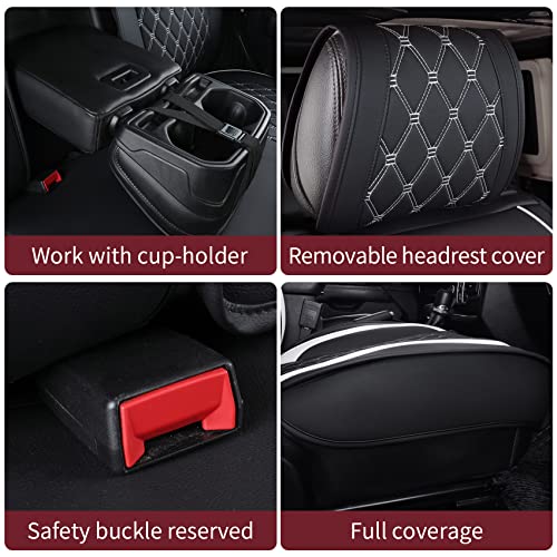 Aierxuan Wrangler JK JL Front Seat Covers Custom Fit 2/4 Door 2007-2025 Unlimited Rubicon 392 Sahara Willys Sport High Altitude Truck Pickup Waterproof Leather Cushions, Black-White - Image 5