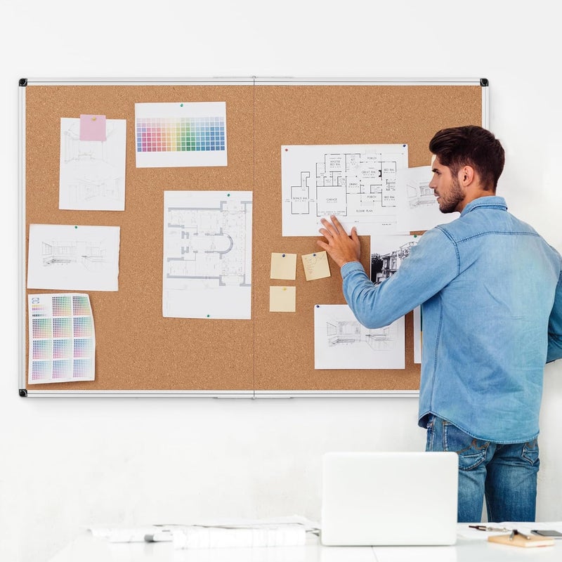Board2by Extra Large Cork Bulletin Board 60" X 36", Foldable Notice Pin Board for Wall, Silver Aluminum Framed 5'x3' Corkboard, Wall Mounted Noticeboard with 36 Push Pins for School, Home & Office - Image 2