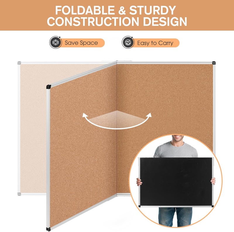 Board2by Extra Large Cork Bulletin Board 60" X 36", Foldable Notice Pin Board for Wall, Silver Aluminum Framed 5'x3' Corkboard, Wall Mounted Noticeboard with 36 Push Pins for School, Home & Office - Image 4