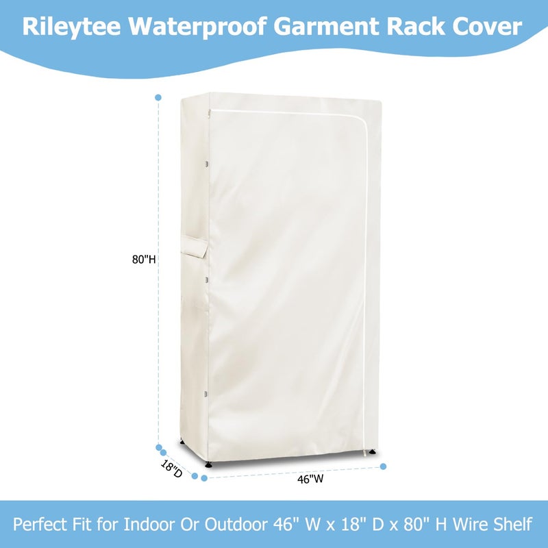 Rileytee Garment Rack Cover,600D Heavy Duty Waterproof Clothing Rack Cover,Clothes Rack Cover with Zipper for Metal Garment Rack(White,46"W x 18"D x 80"H,Cover Onlyï¼‰ - Image 2