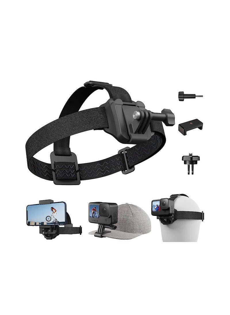Generic - Head Strap Cap Clip Mount, with Phone Clip Vertical Mount Kit, 2-in-1 Cellphone POV Selfie Holder Head Mount, Fit for GoPro Max Hero Insta360 DJI Action iPhone Android, Video, Vlog - Image 1