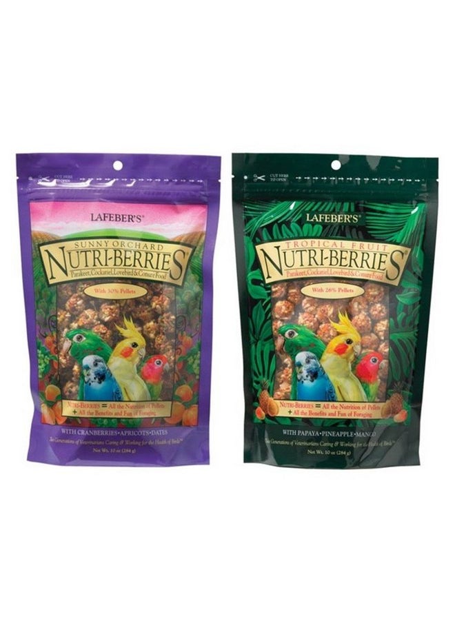لافيبيرز مجموعة طعام LAFEBER'S Nutri-Berries للببغاوات والكوكتيل والطيور المحبة والكونيور بنكهتين مختلفتين، (1) لكل منها: البابايا والأناناس والمانجو والتوت البري والمشمش والتمر، 10 أونصات 