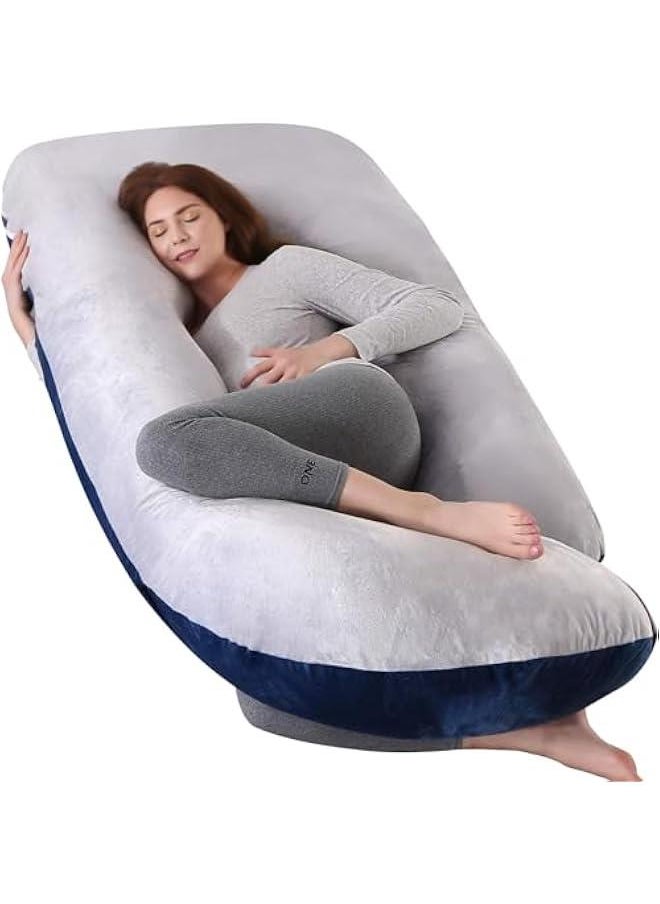 هوكور LukRosey Pregnancy Must Haves Pregnancy Pillow U-Shaped Full Body Maternity Support Pillow for Pregnant Women with Replaceable and Washable Velvet Cover (Blue-grey)  - Image 1
