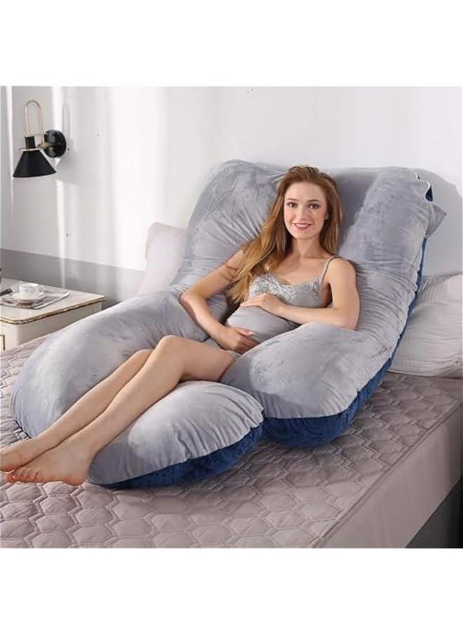 هوكور LukRosey Pregnancy Must Haves Pregnancy Pillow U-Shaped Full Body Maternity Support Pillow for Pregnant Women with Replaceable and Washable Velvet Cover (Blue-grey)  - Image 2