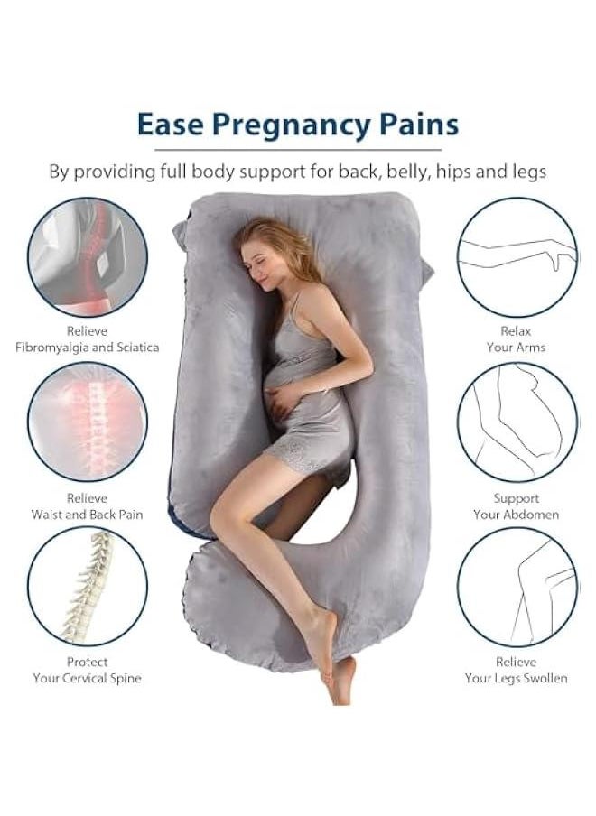 هوكور LukRosey Pregnancy Must Haves Pregnancy Pillow U-Shaped Full Body Maternity Support Pillow for Pregnant Women with Replaceable and Washable Velvet Cover (Blue-grey)  - Image 3