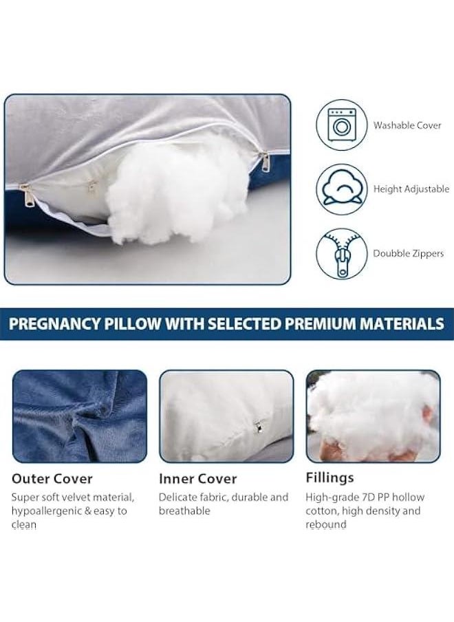 هوكور LukRosey Pregnancy Must Haves Pregnancy Pillow U-Shaped Full Body Maternity Support Pillow for Pregnant Women with Replaceable and Washable Velvet Cover (Blue-grey)  - Image 4