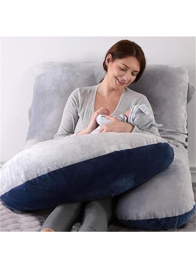 هوكور LukRosey Pregnancy Must Haves Pregnancy Pillow U-Shaped Full Body Maternity Support Pillow for Pregnant Women with Replaceable and Washable Velvet Cover (Blue-grey)  - Image 5