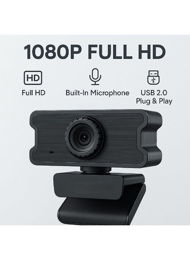 كاميرا ويب 1080P Full HD بميكروفون مدمج، USB 2.0، تشغيل وتوصيل مباشر، تركيز يدوي، 30 إطارًا في الثانية لأنظمة Windows وMac OS وAndroid - Image 4