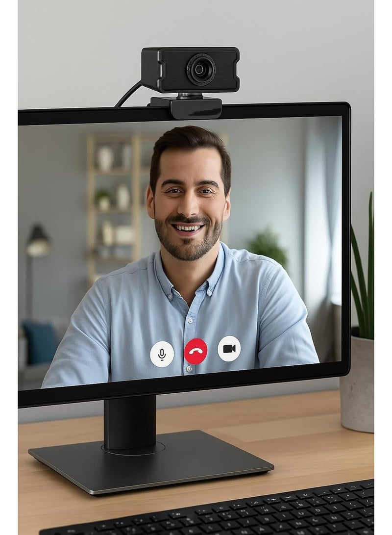 كاميرا ويب 1080P Full HD بميكروفون مدمج، USB 2.0، تشغيل وتوصيل مباشر، تركيز يدوي، 30 إطارًا في الثانية لأنظمة Windows وMac OS وAndroid - Image 3
