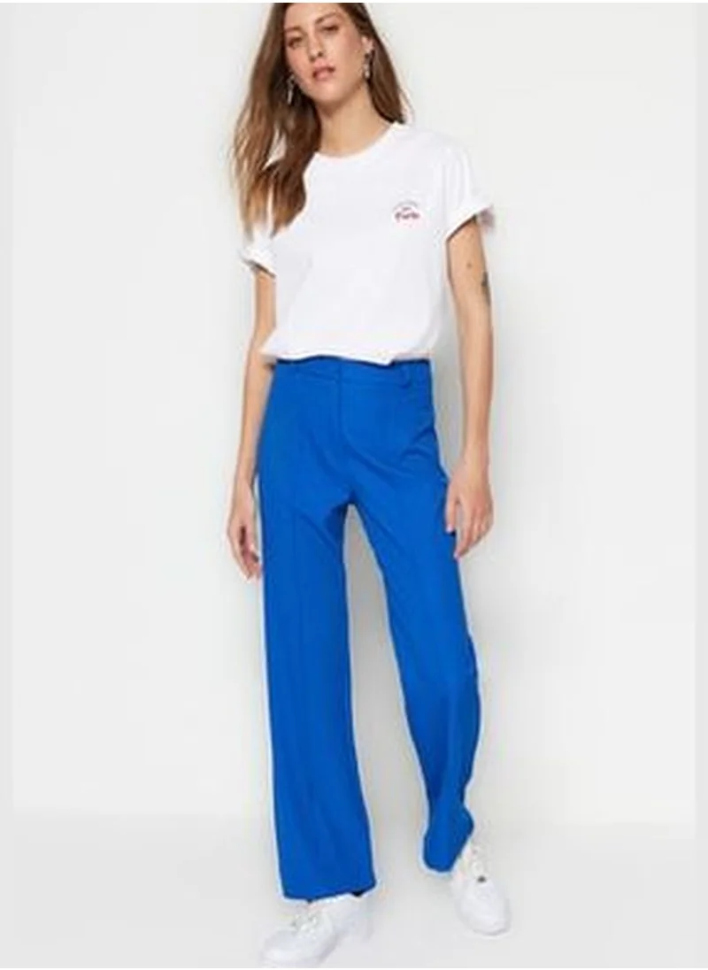 trendyol Saks Straight High Waist Rib Stitched Woven Trousers TWOSS21PL0093