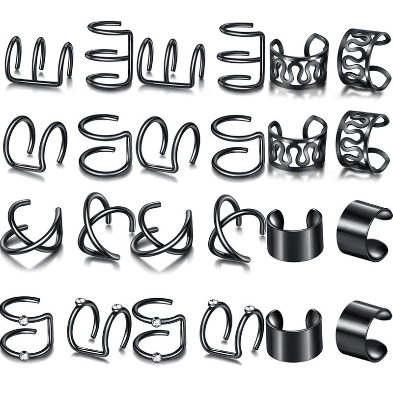 24 Pcs Black Hair Braids Dreadlock NonPiercing Ear Clip Beard Beads Cuffs Clip Hair for Women Men Hair Accessories Styling Jewelry Tools