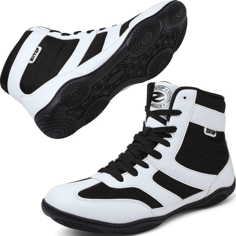 ziitop Wrestling Shoes Men Boxing Shoe for Mens Weightlifting Powerlifting Deadlift Squatting High Top Fitness Zero Drop BlackWhite - Image 2