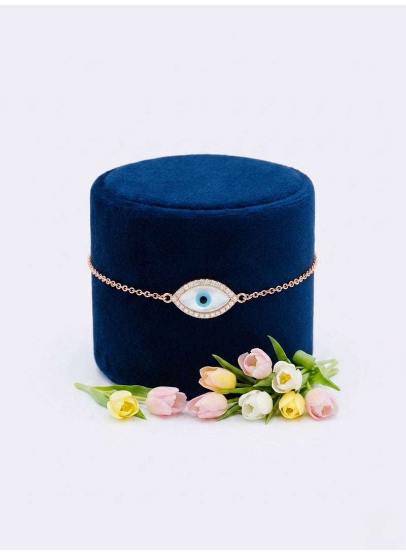 The Intermix Gems 18K Rose Gold Mother of Pearl & Diamond Evil Eye Bracelet - Image 2