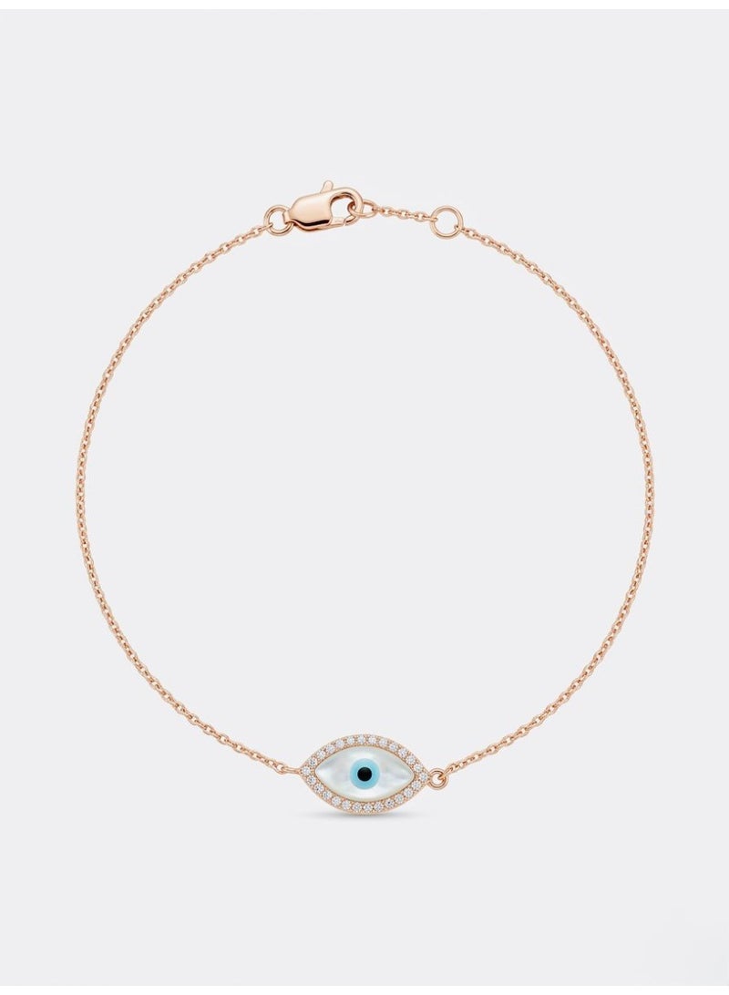 The Intermix Gems 18K Rose Gold Mother of Pearl & Diamond Evil Eye Bracelet - Image 1