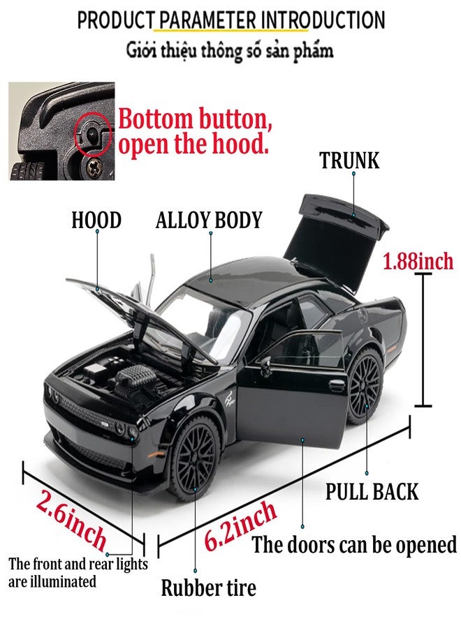 ERBADIHAGO Toy Car Model Compatible for 1/32 Challenger Hellcat Alloy Model Car with Light and Sound Collectible Model Cars Pull Back Toy Vehicles for Boys Children Age 3 + Year Old - Image 5