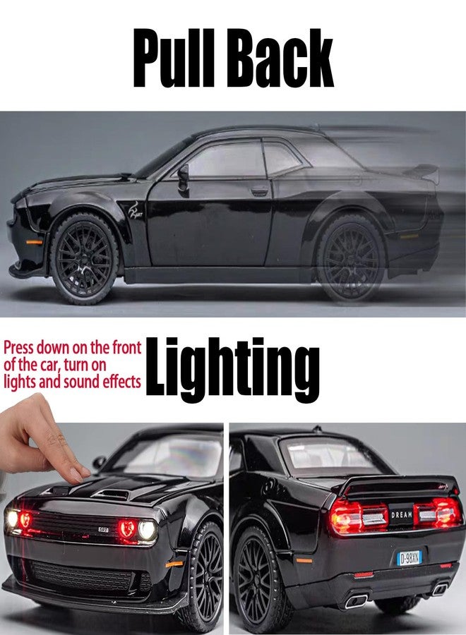 ERBADIHAGO Toy Car Model Compatible for 1/32 Challenger Hellcat Alloy Model Car with Light and Sound Collectible Model Cars Pull Back Toy Vehicles for Boys Children Age 3 + Year Old - Image 3