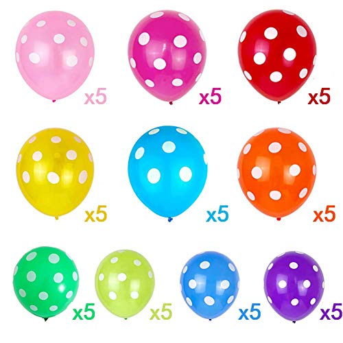 Cunnikku 50 PCS Rainbow Polka Dot Balloons Kit 12 Inch3048cm MultiColor Polka Dot Latex Balloons for Happy Birthday Baby Shower Wedding Christmas Casino Party Decorations - Image 5