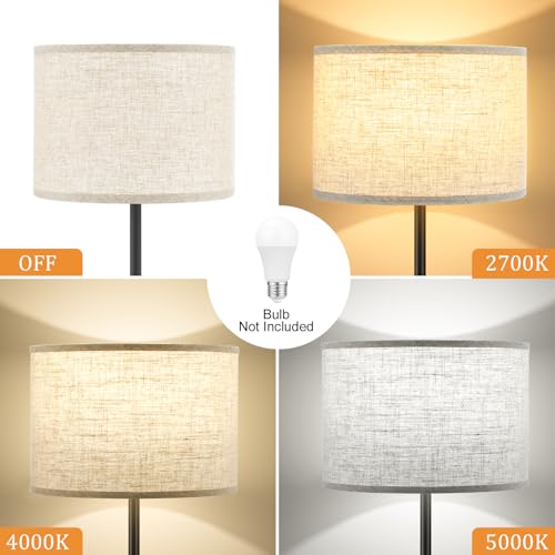 Ambimall 60'' Modern Floor Lamp with Shade, Tall Lamps for Living Room, Bedroom, Office, Dining Room, Beige Shade with Black Pole(Without Bulb) - Image 4