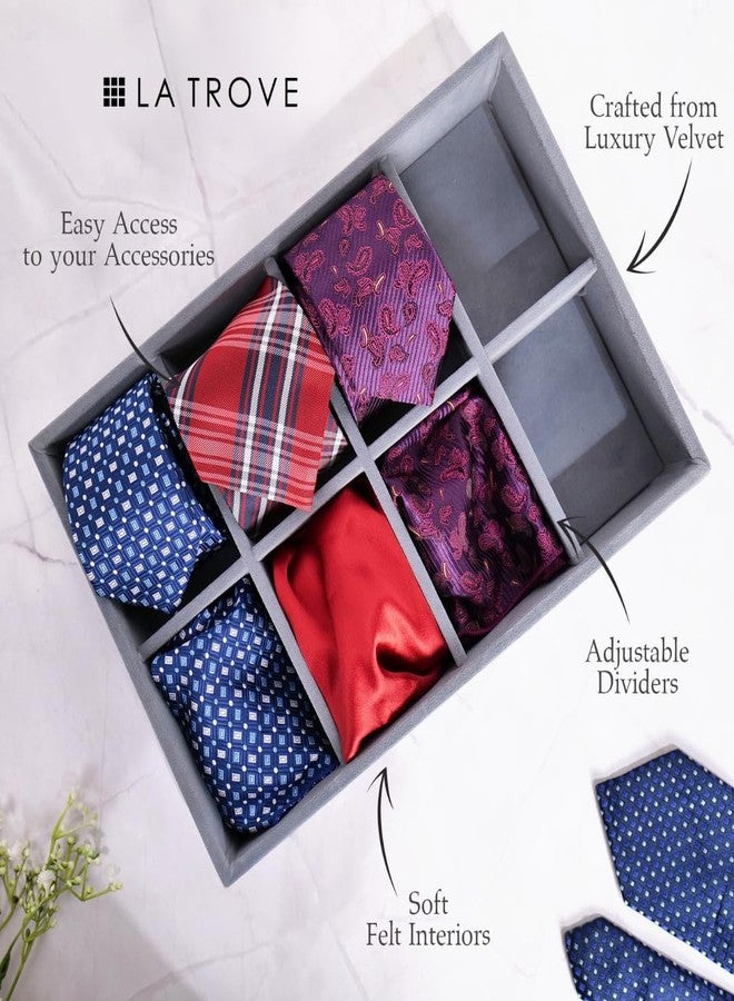 La Trove Tie & Pocket Square Organizer Tray – Drawer Storage Display for Ties, Handkerchiefs & Accessories, Grey - Image 2