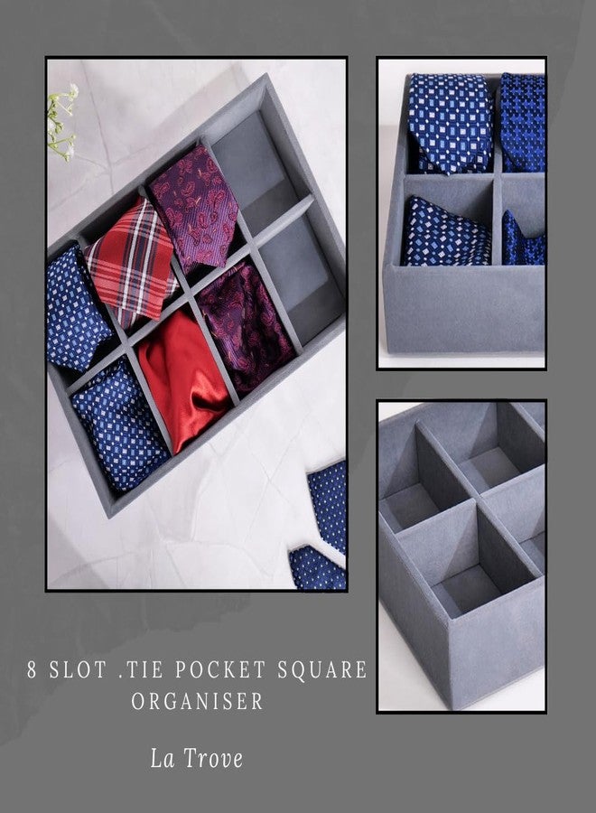 La Trove Tie & Pocket Square Organizer Tray – Drawer Storage Display for Ties, Handkerchiefs & Accessories, Grey - Image 3