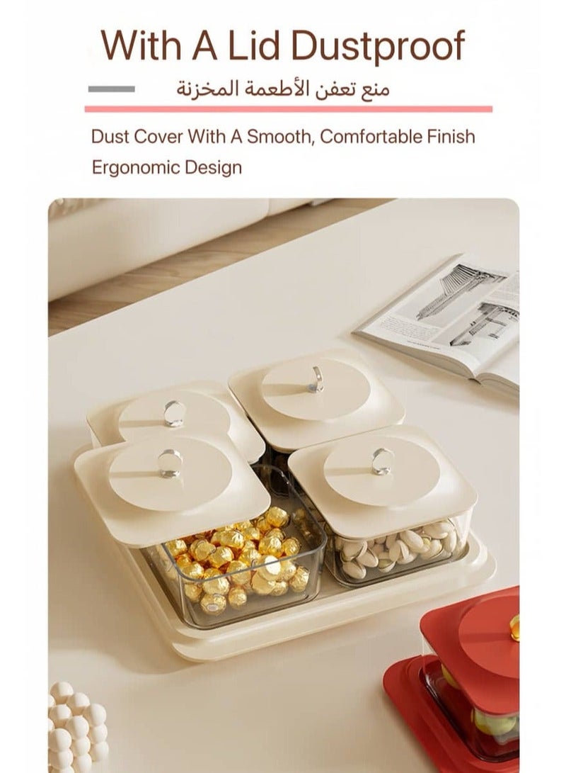 NayZaan Elegant Creamy Serving Tray，Includes 4 Lidded Nut Jars And A Lidded Dessert Plate, Plus A Versatile Snack Tray—Perfect For Desserts, Nuts, And Cookies. An Ideal Choice For Family Gatherings, Parties, And Holiday Gifts. - Image 3