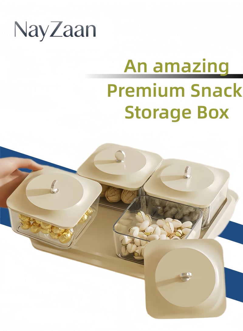 NayZaan Elegant Creamy Serving Tray，Includes 4 Lidded Nut Jars And A Lidded Dessert Plate, Plus A Versatile Snack Tray—Perfect For Desserts, Nuts, And Cookies. An Ideal Choice For Family Gatherings, Parties, And Holiday Gifts. - Image 1