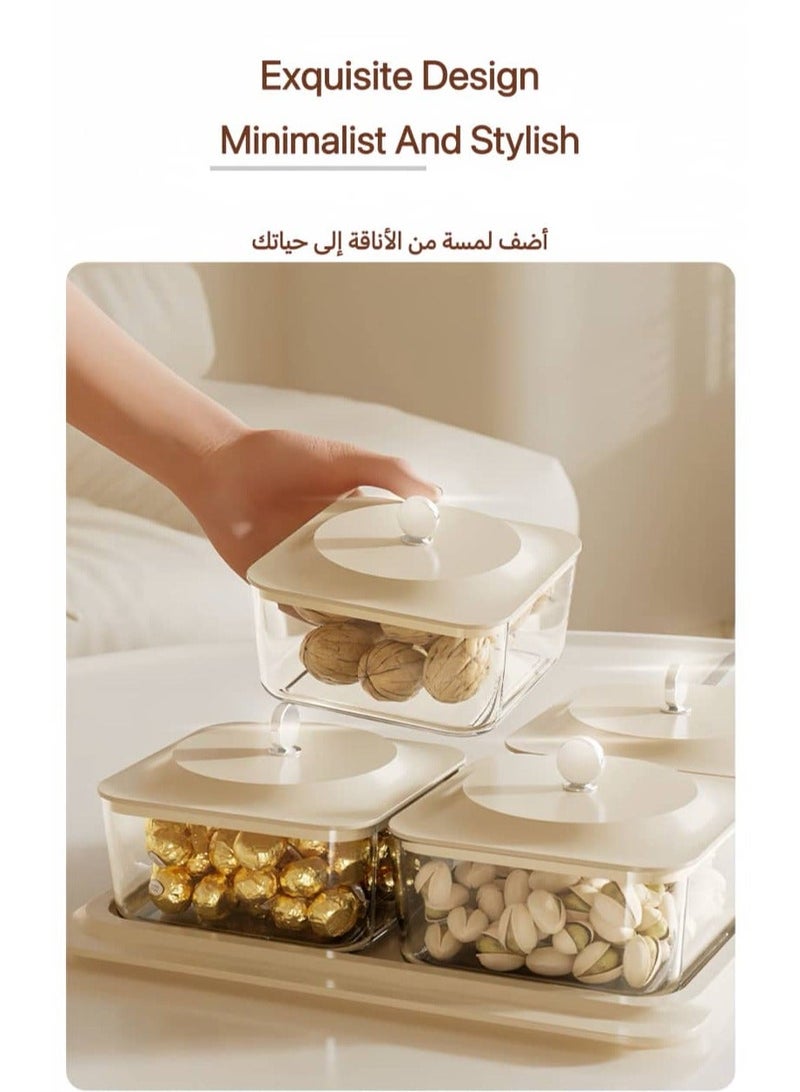 NayZaan Elegant Creamy Serving Tray，Includes 4 Lidded Nut Jars And A Lidded Dessert Plate, Plus A Versatile Snack Tray—Perfect For Desserts, Nuts, And Cookies. An Ideal Choice For Family Gatherings, Parties, And Holiday Gifts. - Image 4