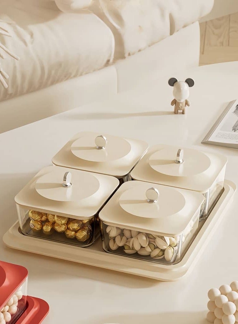 NayZaan Elegant Creamy Serving Tray，Includes 4 Lidded Nut Jars And A Lidded Dessert Plate, Plus A Versatile Snack Tray—Perfect For Desserts, Nuts, And Cookies. An Ideal Choice For Family Gatherings, Parties, And Holiday Gifts. - Image 2