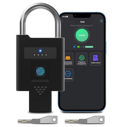 eLinkSmart Fingerprint Padlock with Key Backup, Heavy Duty Weatherproof Bluetooth Biometric Keyless Electronic Digital Smart Pad Lock for Gate Outdoor Fence Gym Locker Pool Shed Storage - Image 1
