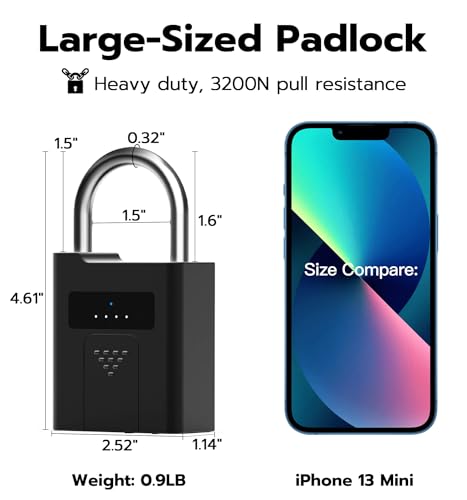 eLinkSmart Fingerprint Padlock with Key Backup, Heavy Duty Weatherproof Bluetooth Biometric Keyless Electronic Digital Smart Pad Lock for Gate Outdoor Fence Gym Locker Pool Shed Storage - Image 2