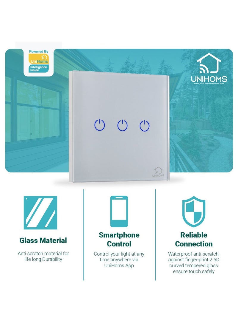 UNIHOMS - 2-Gang WiFi Touch Wall Smart Light Switch No Neutral Wire Needed Works with Alexa, Google Home Assistant and Siri - Image 1