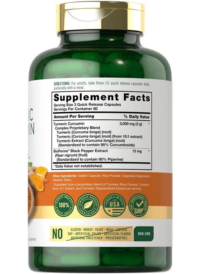 CARLYLE - Turmeric Curcumin with Black Pepper | 3000mg 180 Capsules | Curcuminoids and Bioperine Supplement | Non-GMO, Gluten Free - Image 1