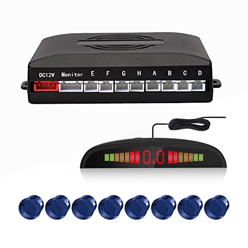 Ekylin Car Reverse Parking Radar System with 8 Parking Sensors Distance Detection + LED Distance Display + Sound Warning (Blue Color) - Image 1