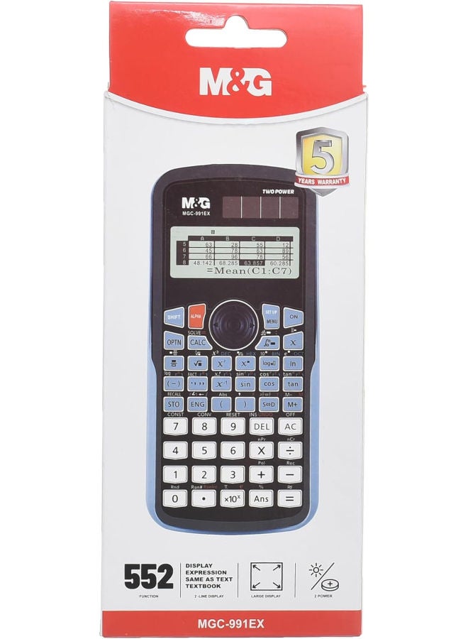 ام اند جي آلة حاسبة علمية، حسابات متقدمة للمدرسة، شاشة كبيرة، تعمل بالطاقة الشمسية والبطارية - Image 3