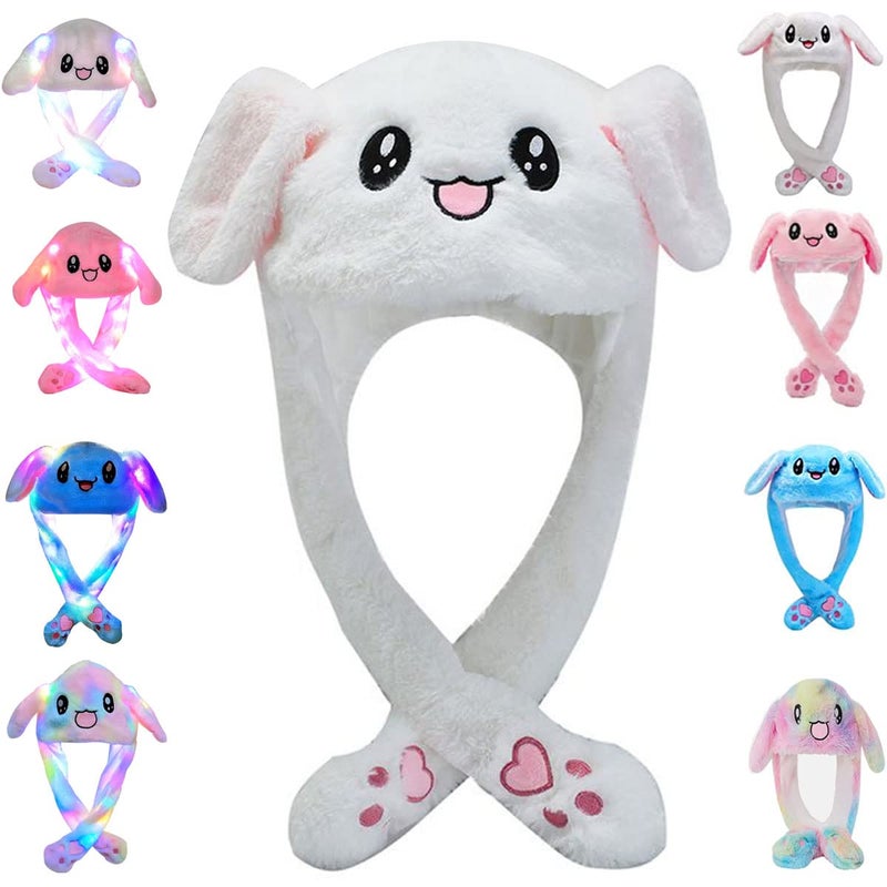 umbresen Bunny Hat Ear Moving Jumping Rabbit Hat Funny Cute Plush Animal Cap with Paws for Kids Women Girl Party Christmas Holiday Birthday Dress up Cosplay Costume Gift White - Image 2