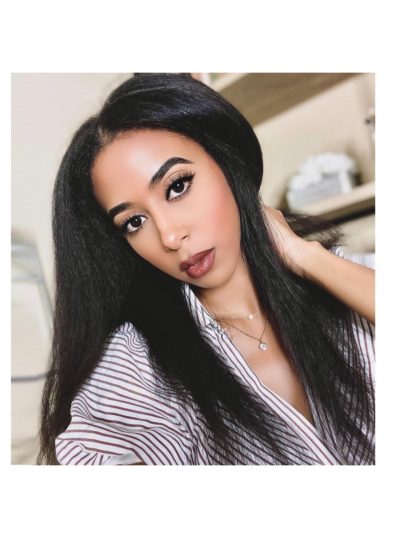 Quantum Love - Quantum Love Yaki Straight Wear and Go Wigs 18 Inches Shoulder Length Bob Wigs for Black Women Kinky Straight Natural Black Synthetic Wig - Image 1