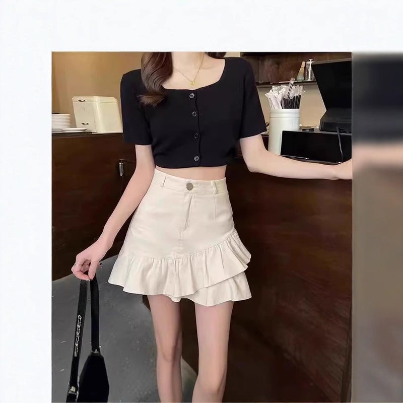 Versatile Summer A-Line Fishtail High-Waisted Slimming Women'S Short Skirt Bodycon Denim Skirt Half Skirt With Ruffles - Image 5