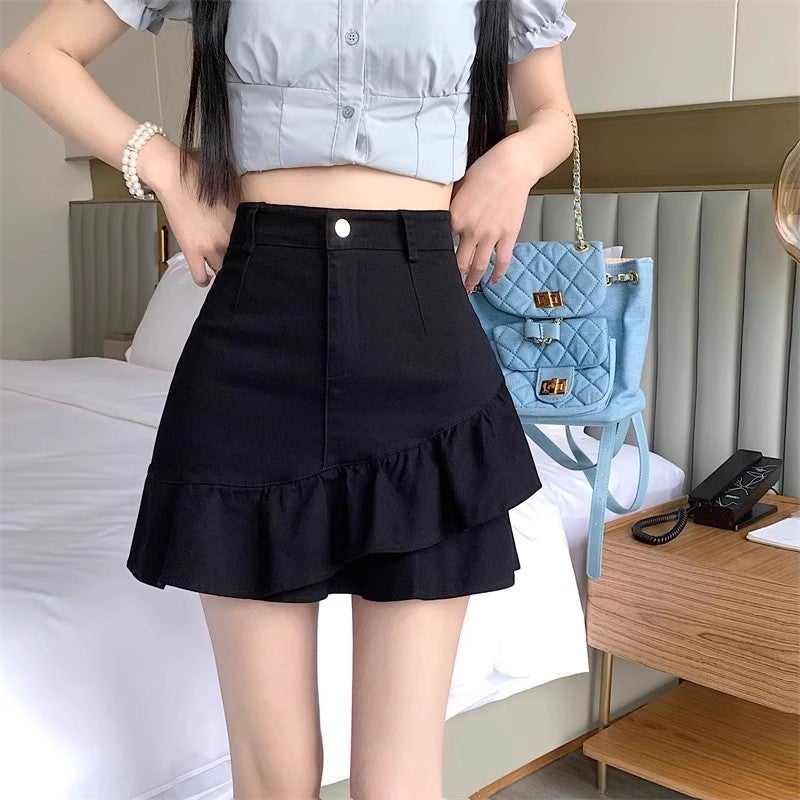 Versatile Summer A-Line Fishtail High-Waisted Slimming Women'S Short Skirt Bodycon Denim Skirt Half Skirt With Ruffles - Image 3
