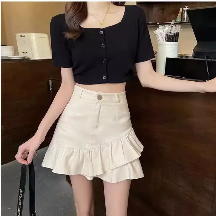 Versatile Summer A-Line Fishtail High-Waisted Slimming Women'S Short Skirt Bodycon Denim Skirt Half Skirt With Ruffles - Image 2