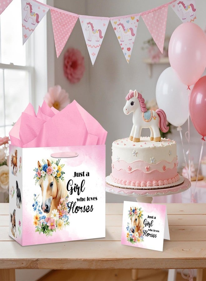 LUUFILx Horse Gift Bag for Girls Just a Girl Who Loves Horses Gift Wrap Bag with Handle Wrapping Paper Card Western Cowgirl Themed Party Favor Bags for Women Baby Shower Birthday Party Decorations Supplies - Image 2