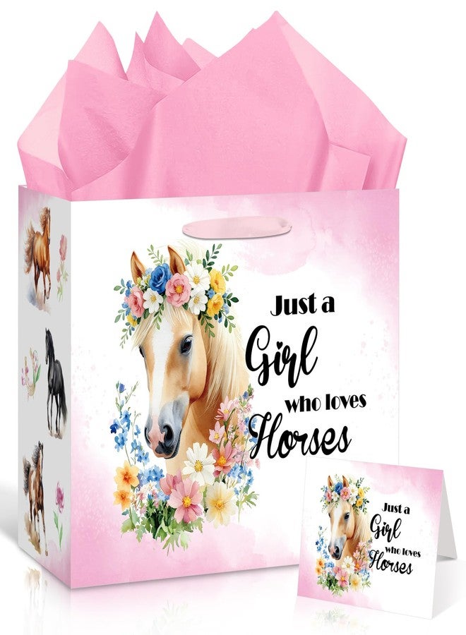 LUUFILx Horse Gift Bag for Girls Just a Girl Who Loves Horses Gift Wrap Bag with Handle Wrapping Paper Card Western Cowgirl Themed Party Favor Bags for Women Baby Shower Birthday Party Decorations Supplies - Image 1