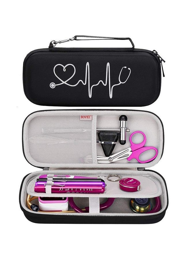 بوفك حافظة سماعة طبية صلبة من BOVKE لسماعات 3M Littmann Classic III، خفيفة الوزن II SE، تشخيص أمراض القلب IV، سماعات طبية فاخرة من MDF Acoustica - مساحة إضافية لمطرقة تايلور الإيقاعية ومصابيح القلم، لون أسود  - Image 1