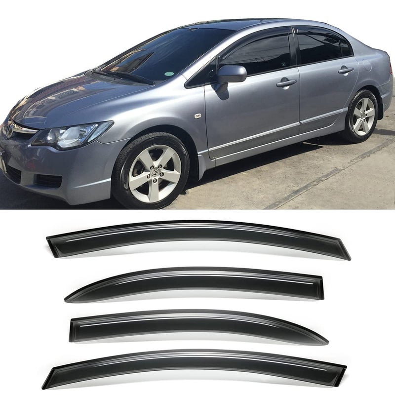Kucaruce 94944 Side Window Visors Wind Vent Deflector fit for 20062011 Honda Civic Sedan4pcs Outside TapOn Nice Looking Shade Sun Rain Guards